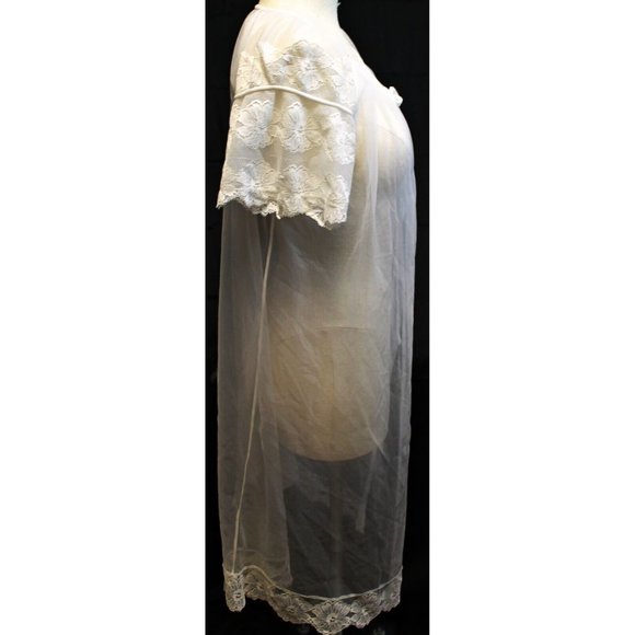 Vtg 60s Sexy Lingerie Short Sleeves Robe Cover Up White Sheer Lace Trim Sz Small - Picture 4 of 6
